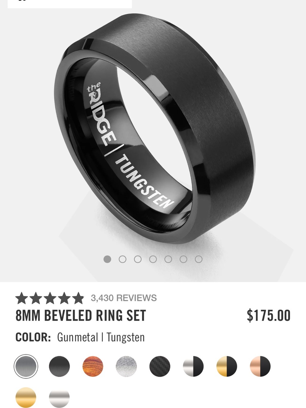 The Ridge Gunmetal Tungsten 8mm Beveled Men's Ring